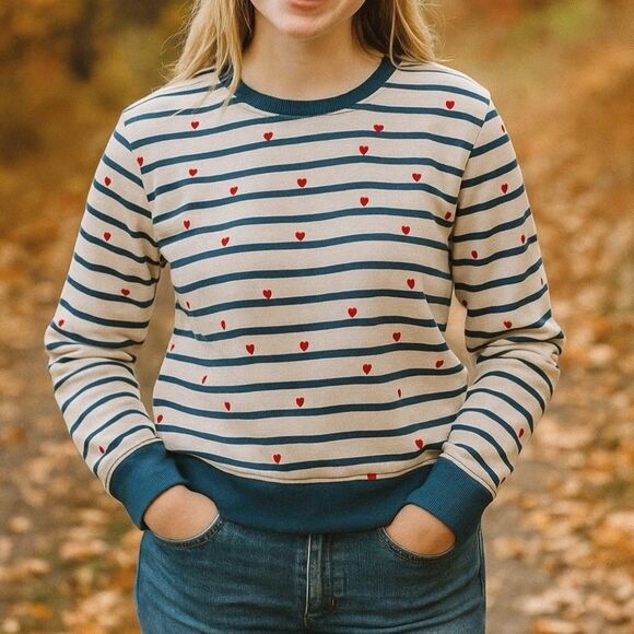 Pact Tops - NWT Pact Organic Cotton Scattered Hearts Graphic Slouchy Sweatshirt, XL (A6)